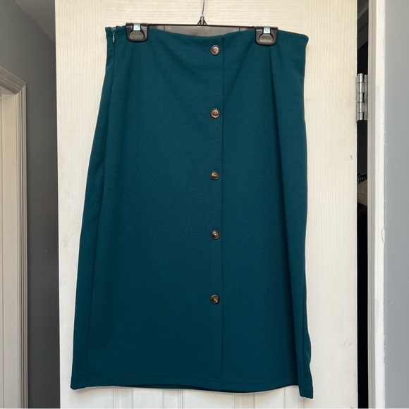 $10 Deals 🤝🔖 SHEIN Green Privé High Waist Button Front Skirt size 12 X large - Picture 4 of 8